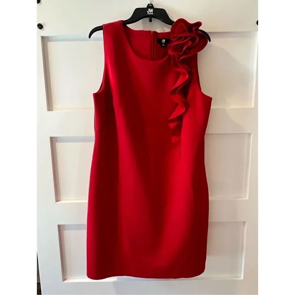 New Jason Wu red shift tank dress with ruffle detail on one shoulder